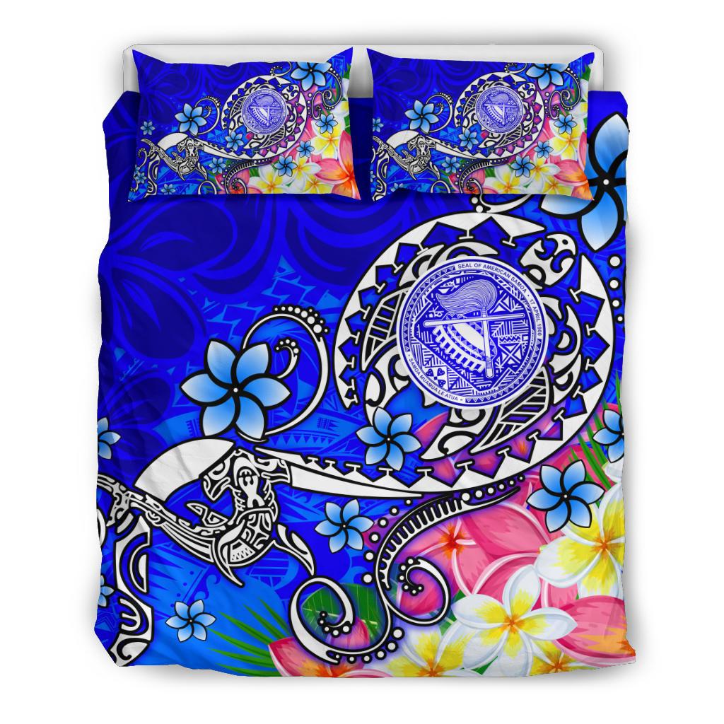 American Samoa Polynesian Bedding Set - Turtle Plumeria (Blue) - Polynesian Pride