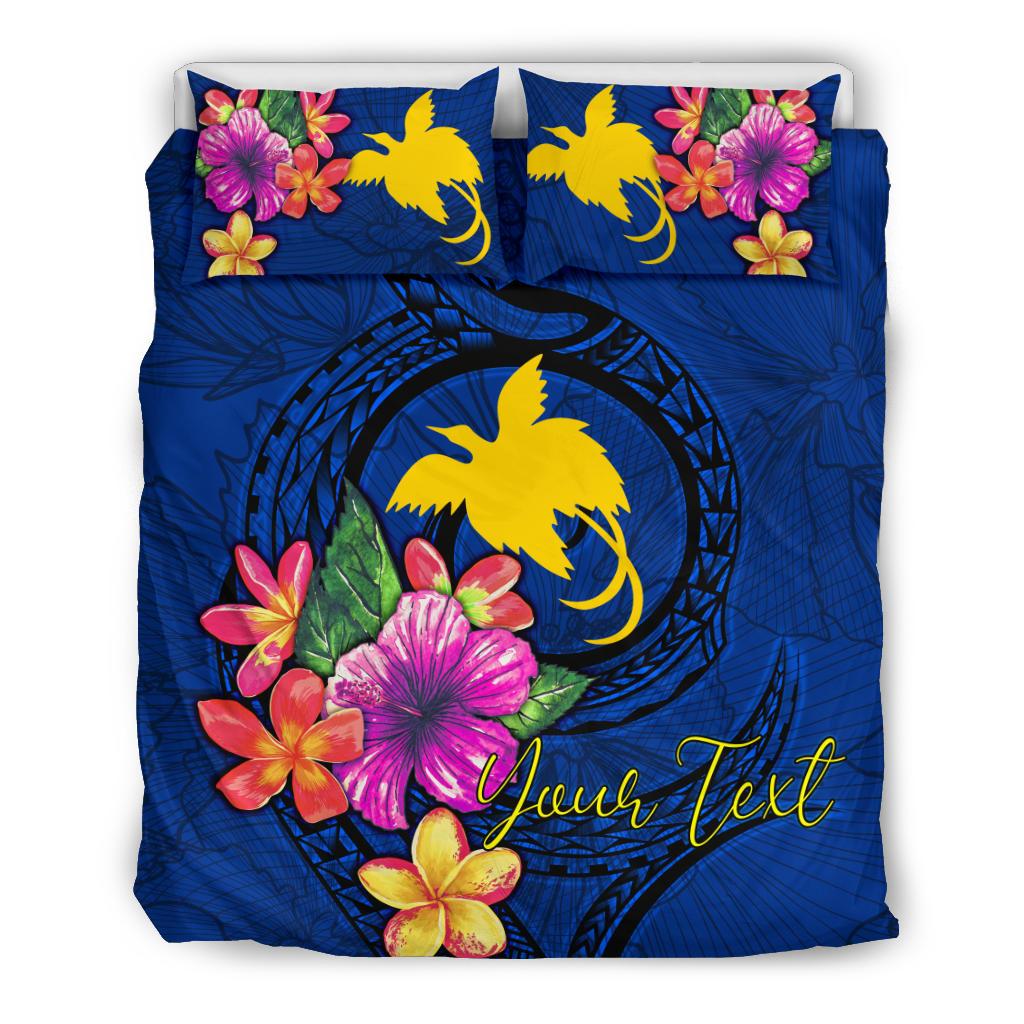 Polynesian Custom Personalised Bedding Set - Papua New Guinea Duvet Cover Set Floral With Seal Blue - Polynesian Pride