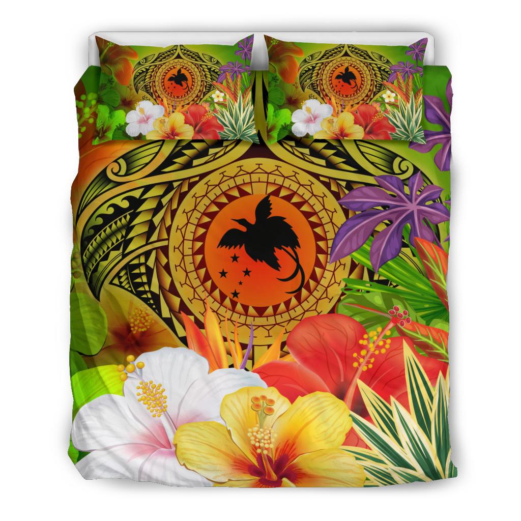 Papua New Guinea Polynesian Bedding Set - Manta Ray Tropical Flowers (Reggae) - Polynesian Pride
