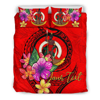 Vanuatu Polynesian Custom Personalised Bedding Set - Floral With Seal Red - Polynesian Pride