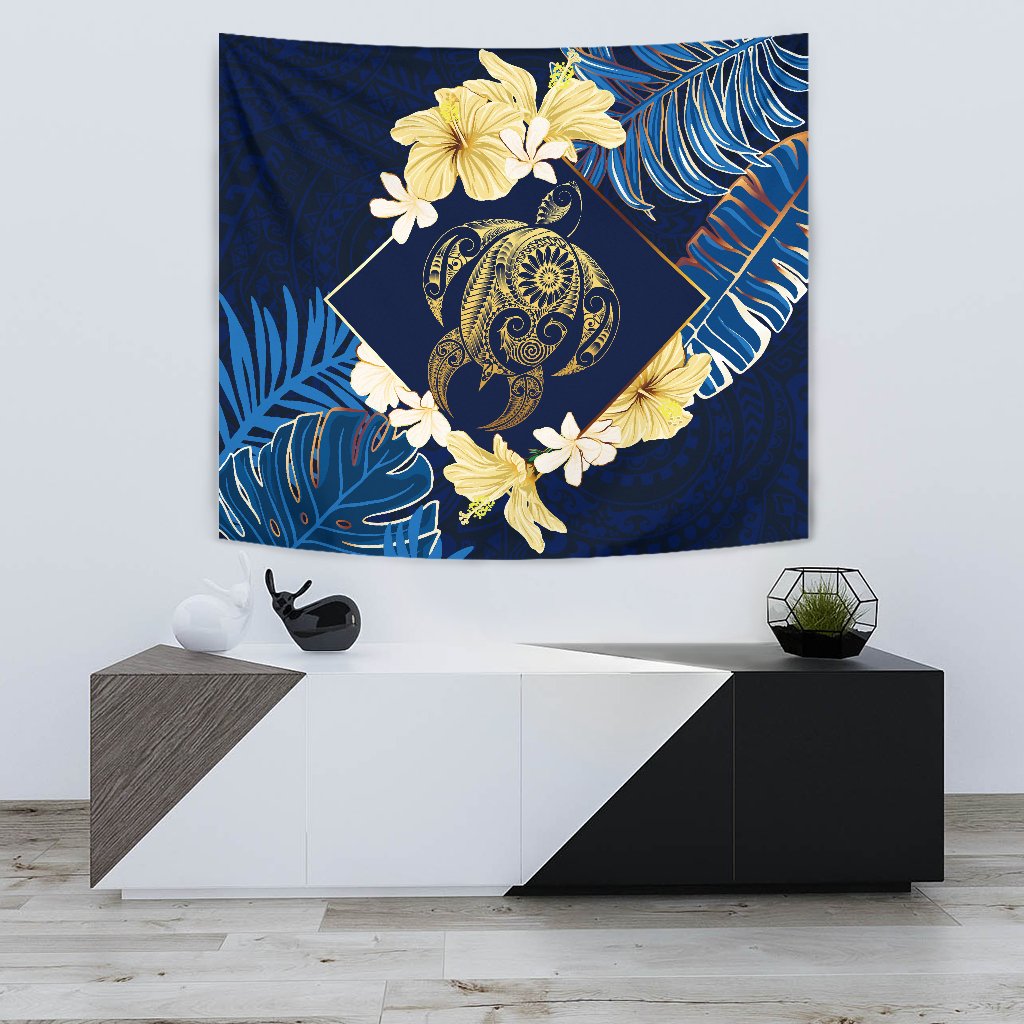 Hawaii Turtle Tropical Tapestry - Taha Style Wall Tapestry Small 60" x 51" Blue - Polynesian Pride