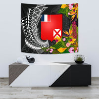 Wallis and Futuna Tapestrys - Seal Spiral Polynesian Patterns Wall Tapestry - Wallis and Futuna Small 60" x 51" Black - Polynesian Pride