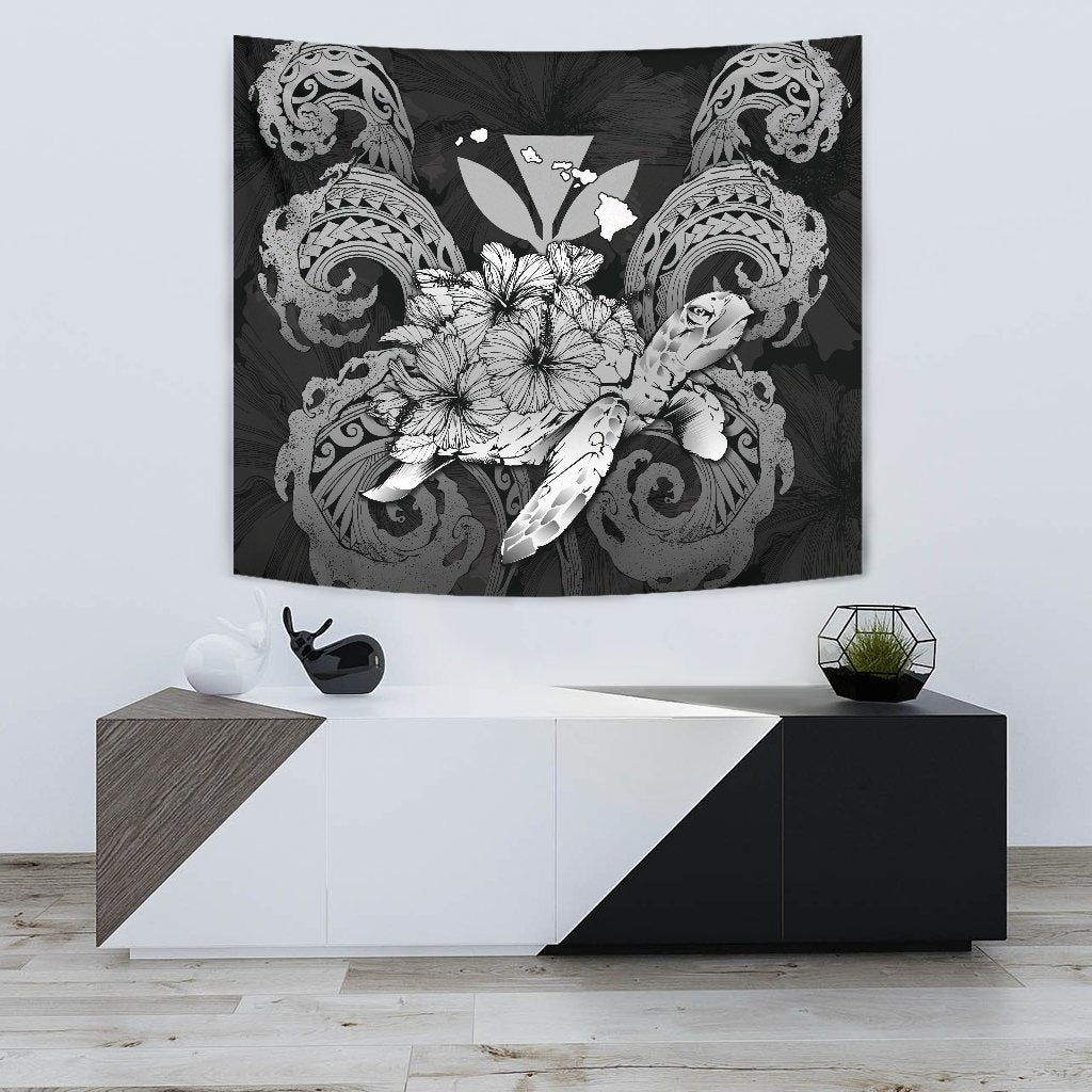 Hawaii Turtle Wave Polynesian Tapestry - Hey Style Gray Wall Tapestry 75cm*90cm Gray - Polynesian Pride