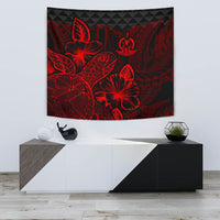 Vanuatu Tapestry - Turtle Hibiscus Pattern Red Wall Tapestry Small 60" x 51" Red - Polynesian Pride