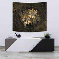 hawaiiTapestry - Turtle Strong Pattern Hibiscus Plumeria Gold AH Wall Tapestry Small 60" x 51" Gold - Polynesian Pride