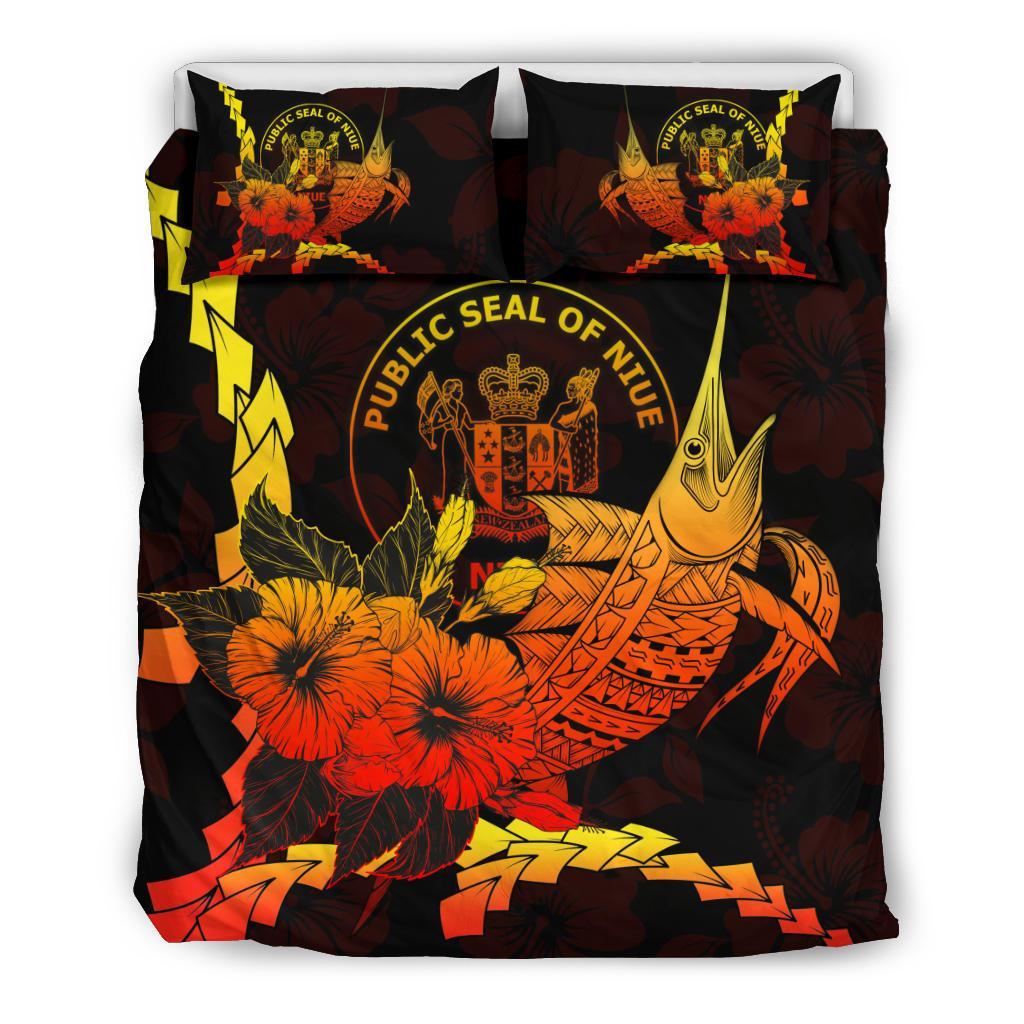 Niue Polynesian Bedding Set - Swordfish With Hibiscus - Polynesian Pride