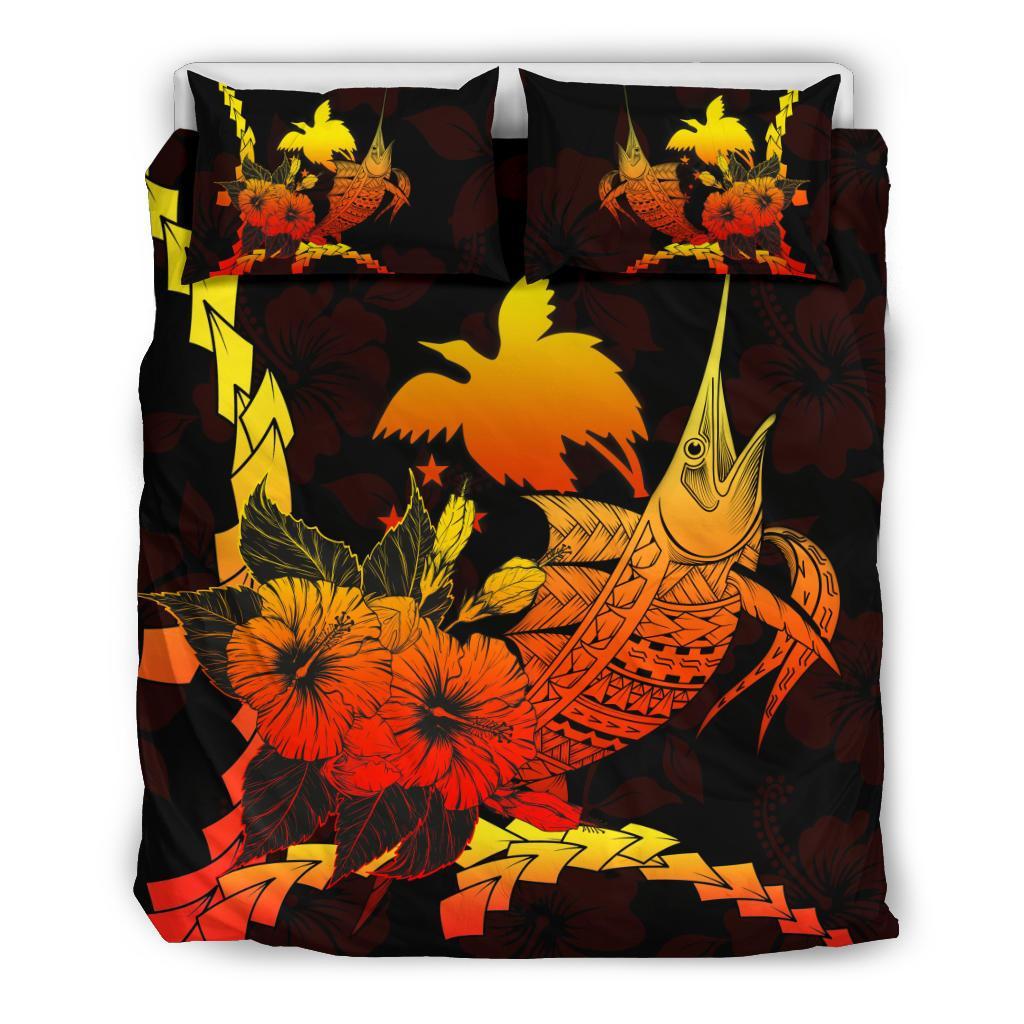 Papua New Guinea Polynesian Bedding Set - Swordfish With Hibiscus - Polynesian Pride