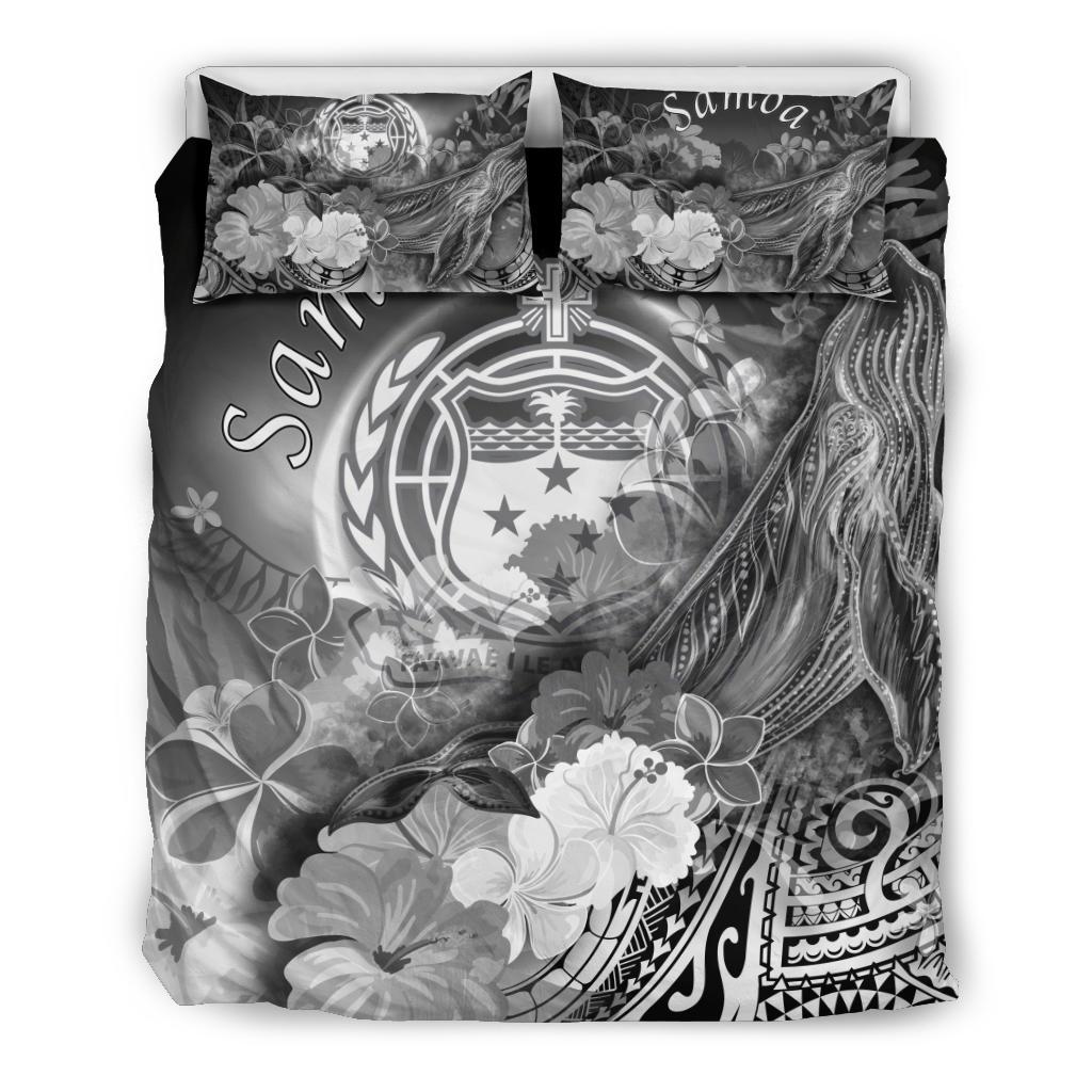 Samoa Bedding Set - Humpback Whale with Tropical Flowers (White) - Polynesian Pride