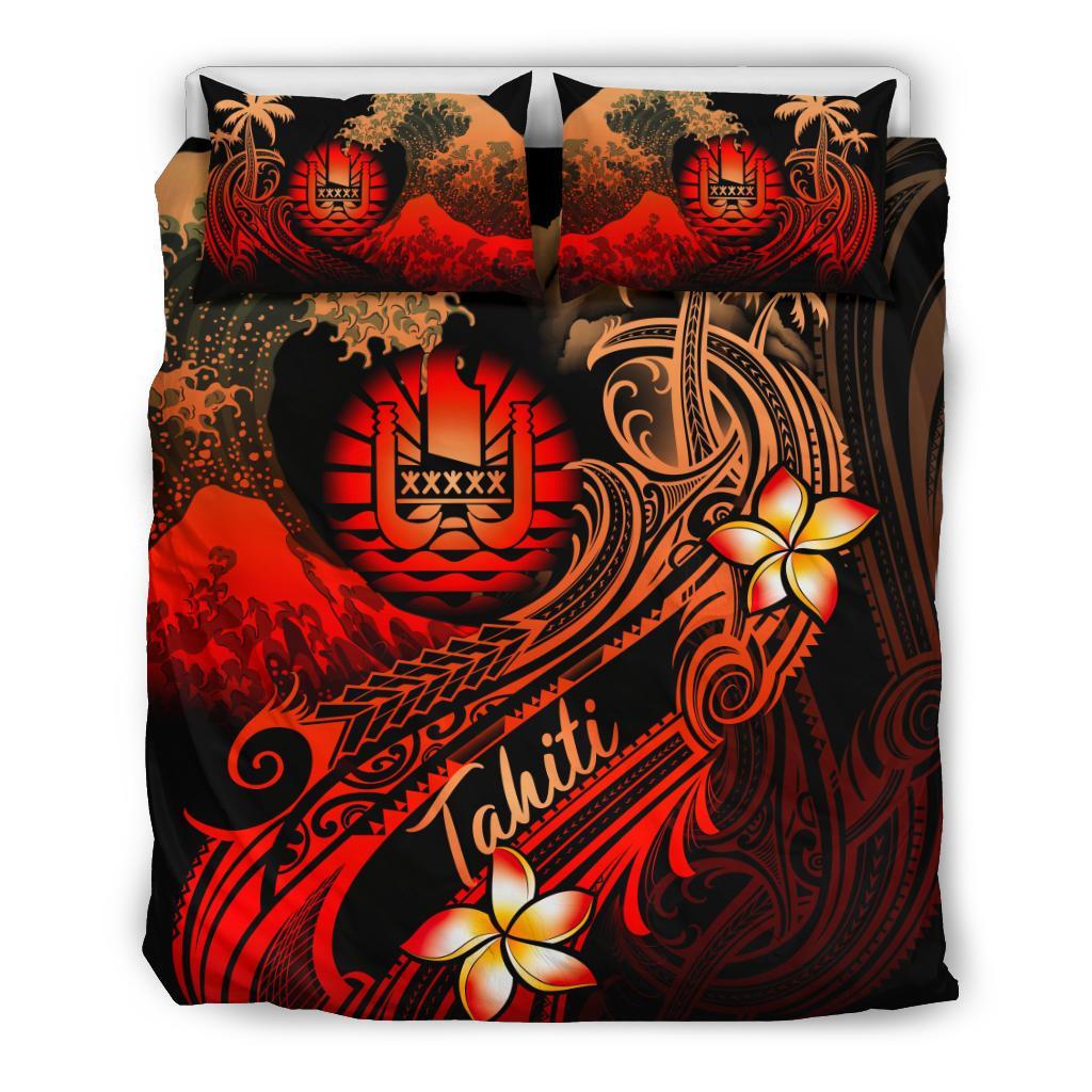 Tahiti Polynesian Bedding Set - Plumeria Flowers And Waves - Polynesian Pride