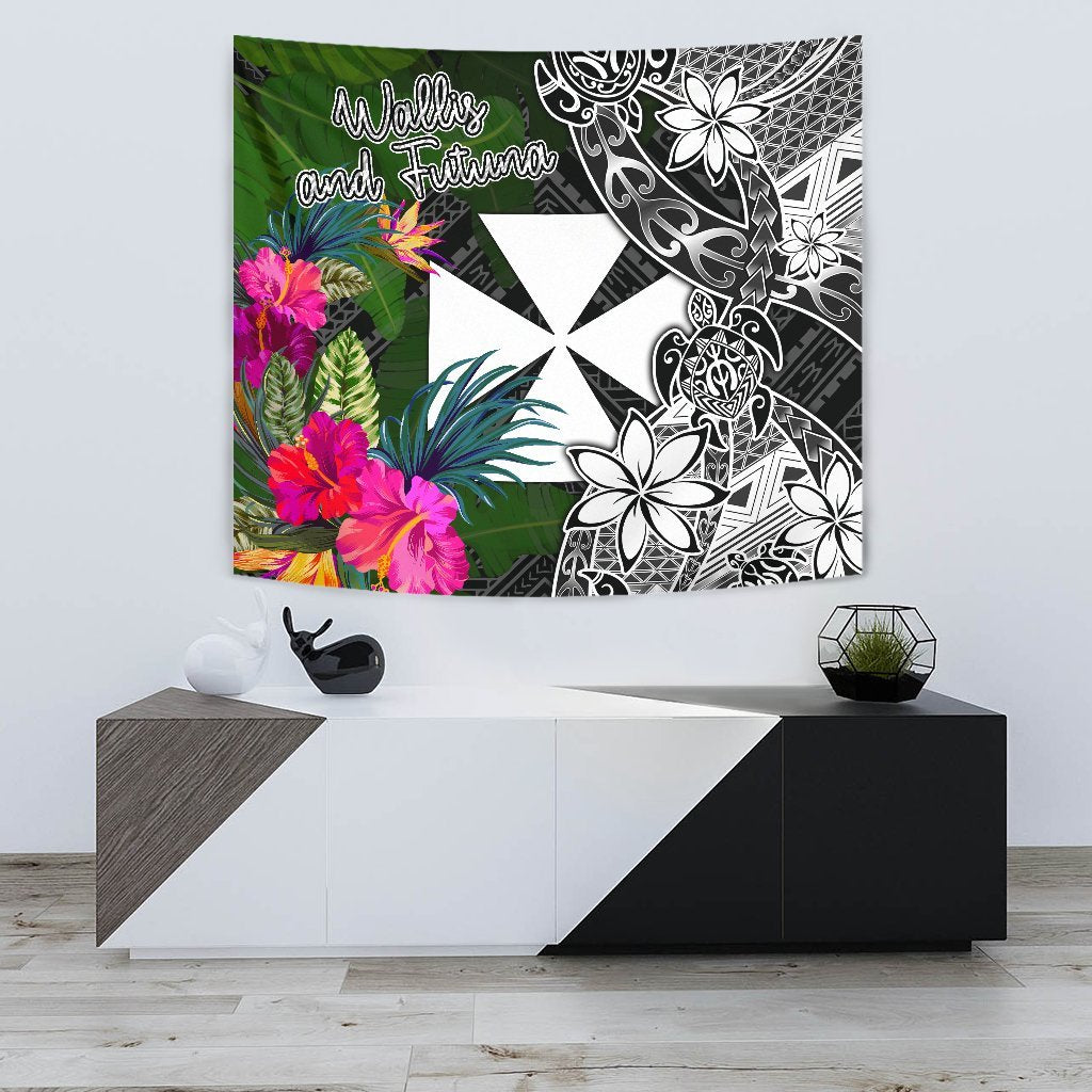 Wallis And Futuna Tapestry - Turtle Plumeria Banana Leaf - Polynesian Pride