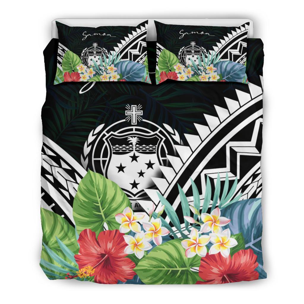 Samoa Bedding Set - Samoa Coat of Arms & Polynesian Tropical Flowers White - Polynesian Pride
