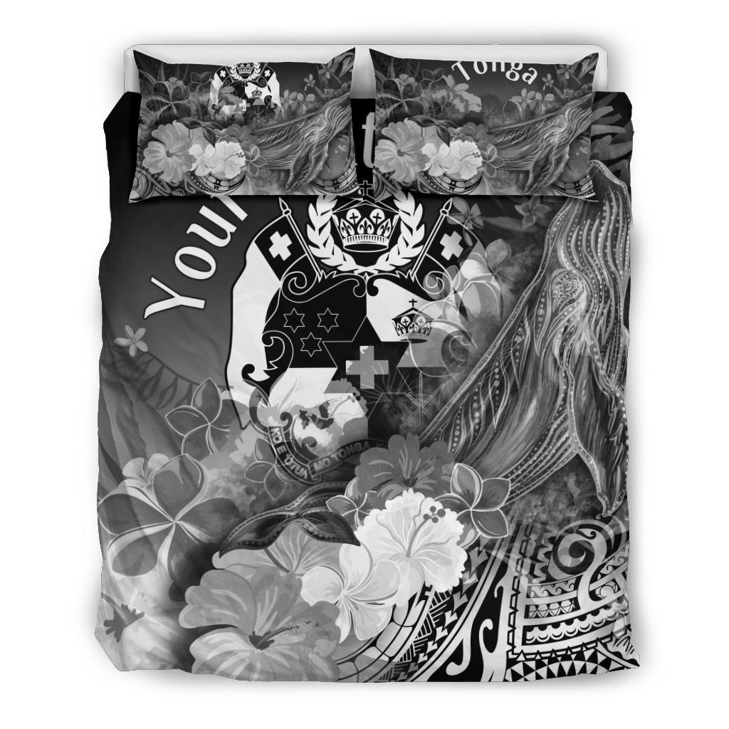 Tonga Custom Personalised Bedding Set - Humpback Whale with Tropical Flowers (White) - Polynesian Pride