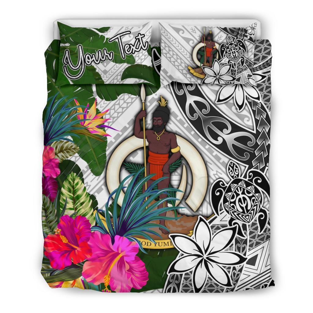 Vanuatu Custom Personalised Bedding Set White - Turle Plumeria Banana Leaf - Polynesian Pride