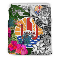 Tahiti Custom Personalised Bedding Set White - Turle Plumeria Banana Leaf - Polynesian Pride