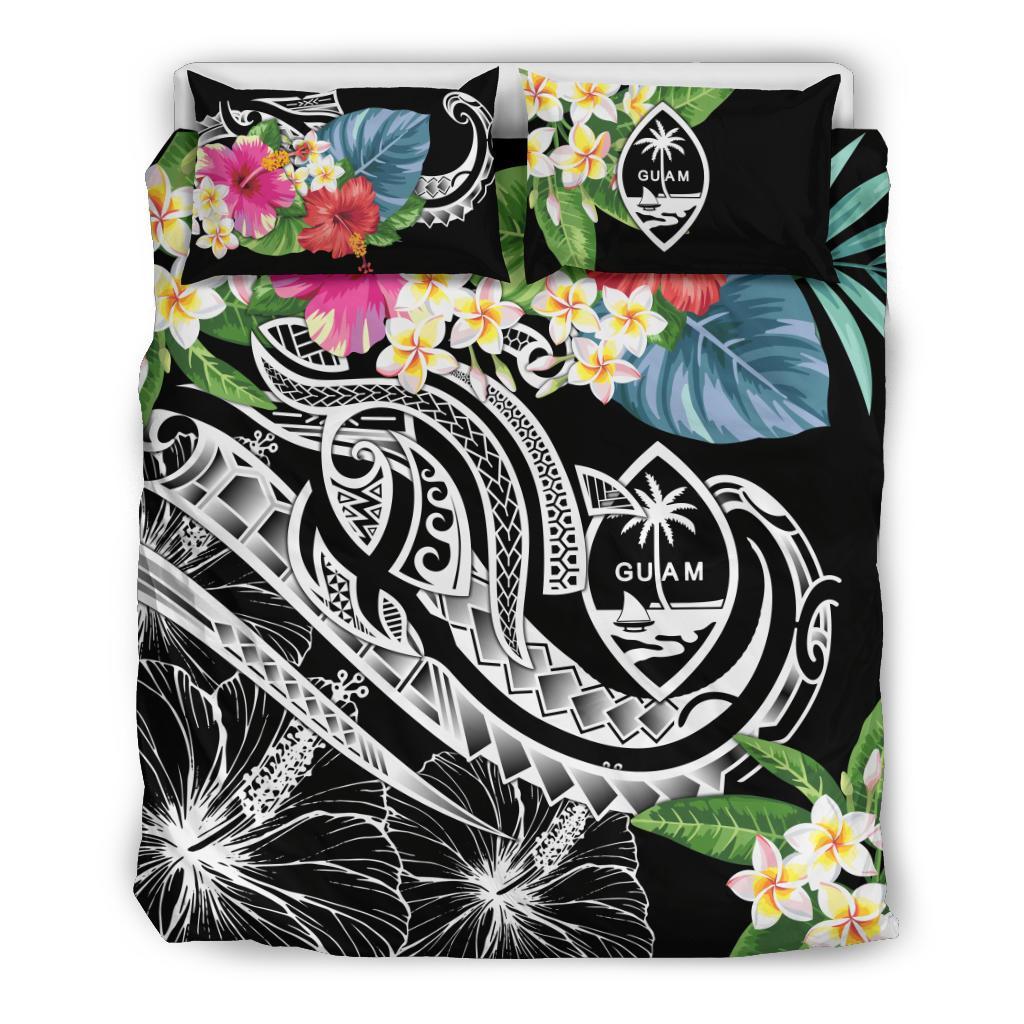 Guam Polynesian Bedding Set - Summer Plumeria (Black) - Polynesian Pride