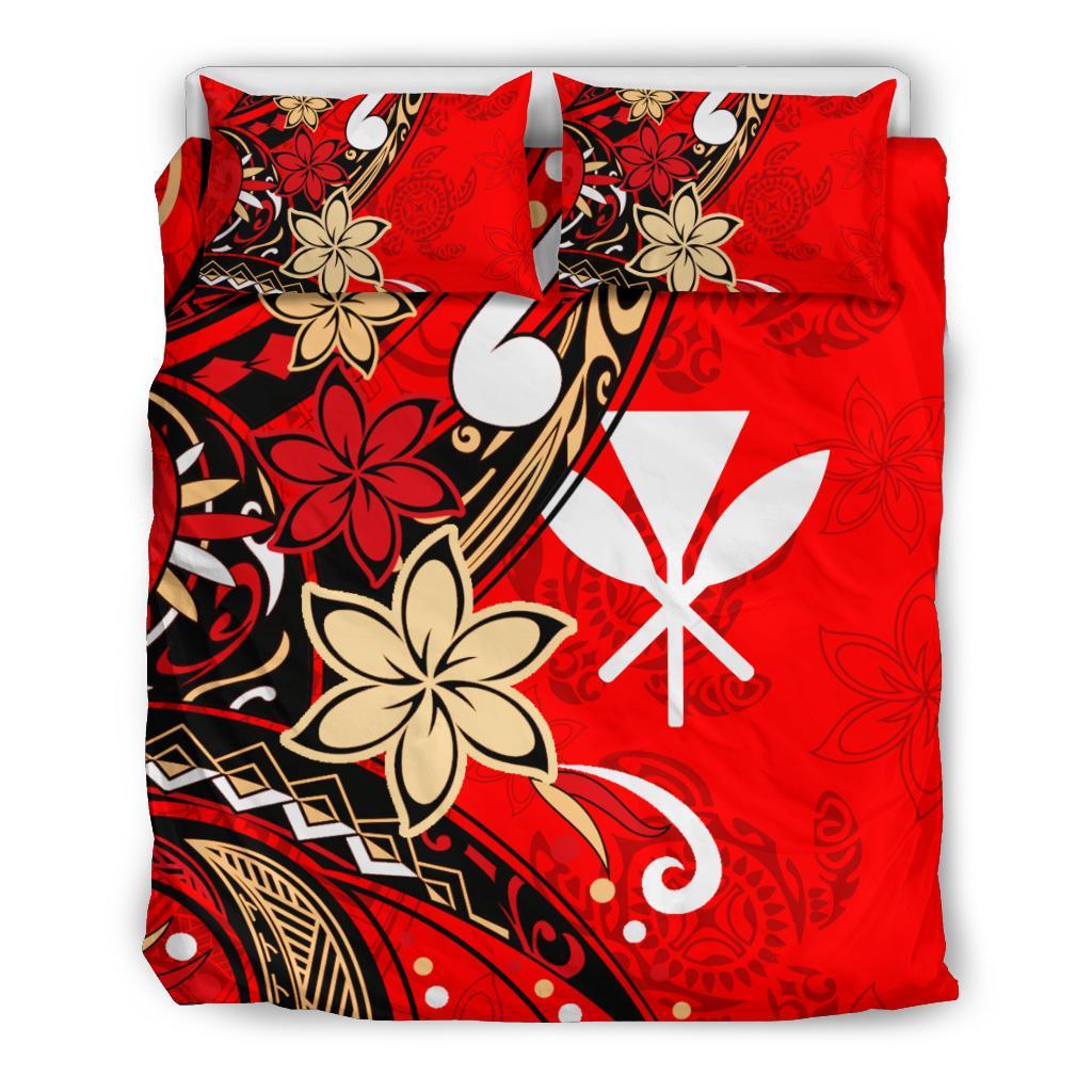 Hawaii Bedding Set - Tribal Flower With Special Turtles Red Color - Polynesian Pride