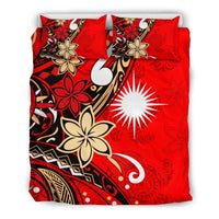 Marshall Islands Bedding Set - Tribal Flower With Special Turtles Red Color - Polynesian Pride