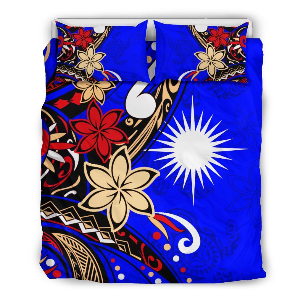 Marshall Islands Bedding Set - Tribal Flower With Special Turtles Blue Color - Polynesian Pride