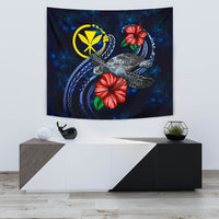 Hawaii Polynesian Tapestry - Blue Turtle Hibiscus One Style Small 60" x 51" Blue - Polynesian Pride
