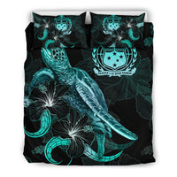 Samoa Polynesian Bedding Set - Turtle With Blooming Hibiscus Turquoise - Polynesian Pride