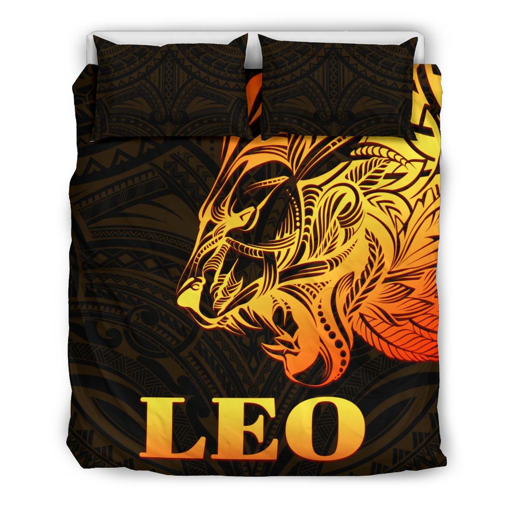 Sun In Leo Zodiac Bedding Set Polynesian Tattoo Simple - Orange Black - Polynesian Pride