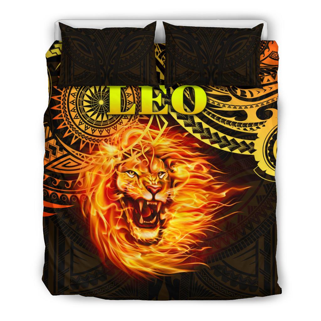 Sun In Leo Zodiac Bedding Set Polynesian Tattoo Unique Vibes - Polynesian Pride