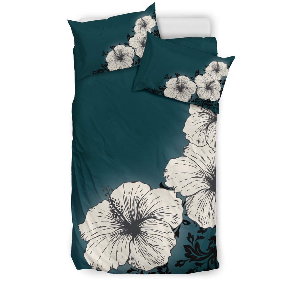 Hawaii Duvet Cover Set - Hibiscus Glowing In Deep Sea - Polynesian Pride