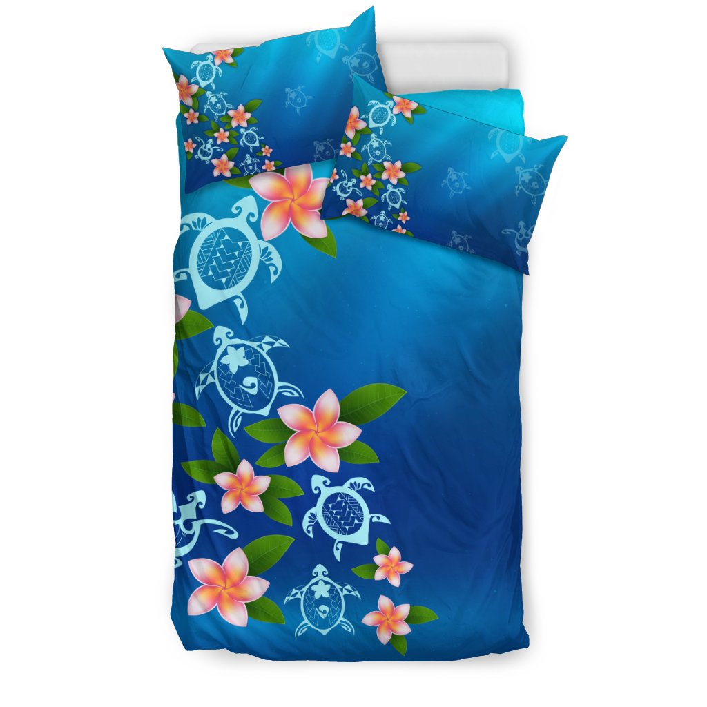 Hawaiian Tuttle And Plumeria Flower In The Sea Polynesian Bedding Set - Polynesian Pride