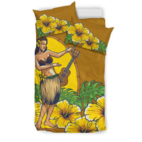 Hawaiian Hula Girl Monstera Hibiscus Polynesian Bedding Set - Polynesian Pride