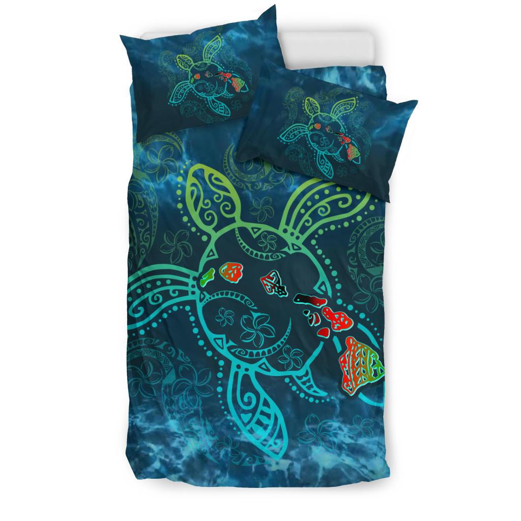 Turtle Duvet Cover Set - Hawaii Map - Polynesian Pride