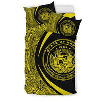 Hawaiian Map Coat Of Arms Polynesian Bedding Set - Circle Style Yellow - Polynesian Pride