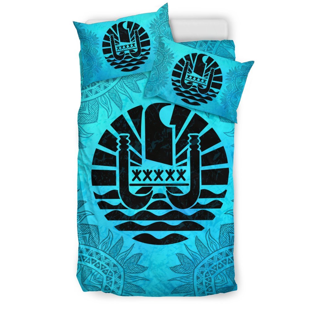 Tahiti Duvet Cover Set - Tahiti Flag Turquoise A0 - Polynesian Pride