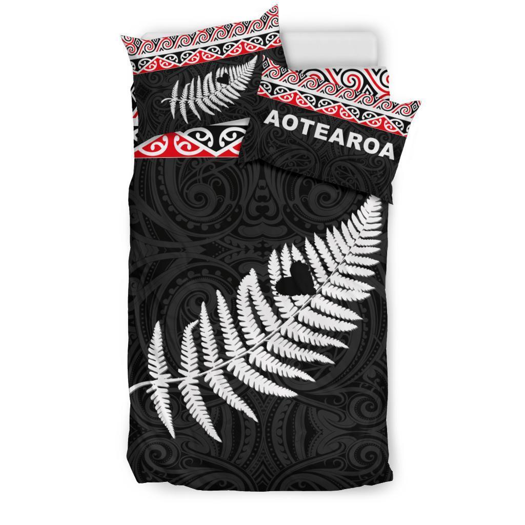 New Zealand Maori Bedding Set, Aotearoa Silver Fern Duvet Cover And Pillow Case - Polynesian Pride