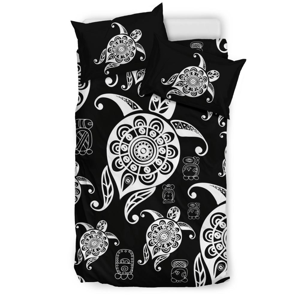 Honu Turtle Hawaiian Duvet Cover Set - Black White Color Style - Polynesian Pride
