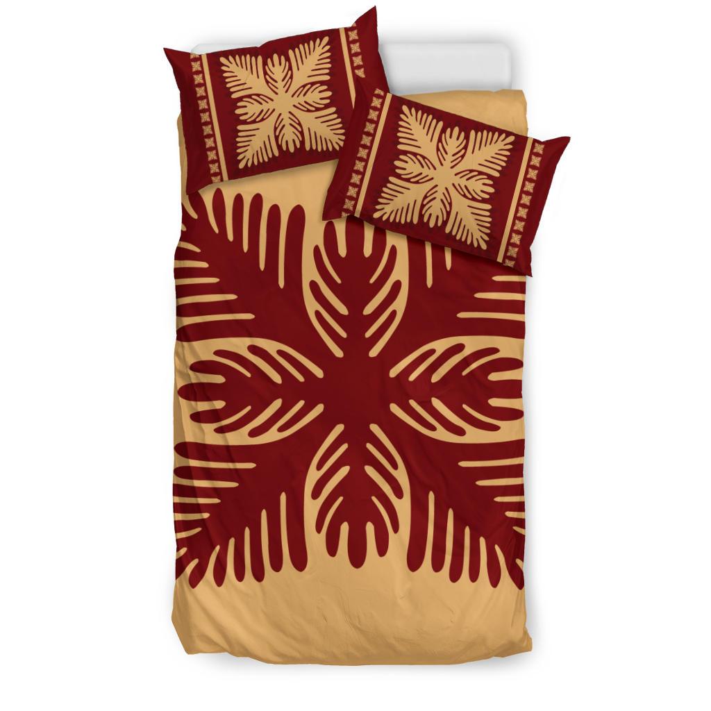 Hawaiian Quilt Pattern Monstera Sago Palm Polynesian Bedding Set - Polynesian Pride