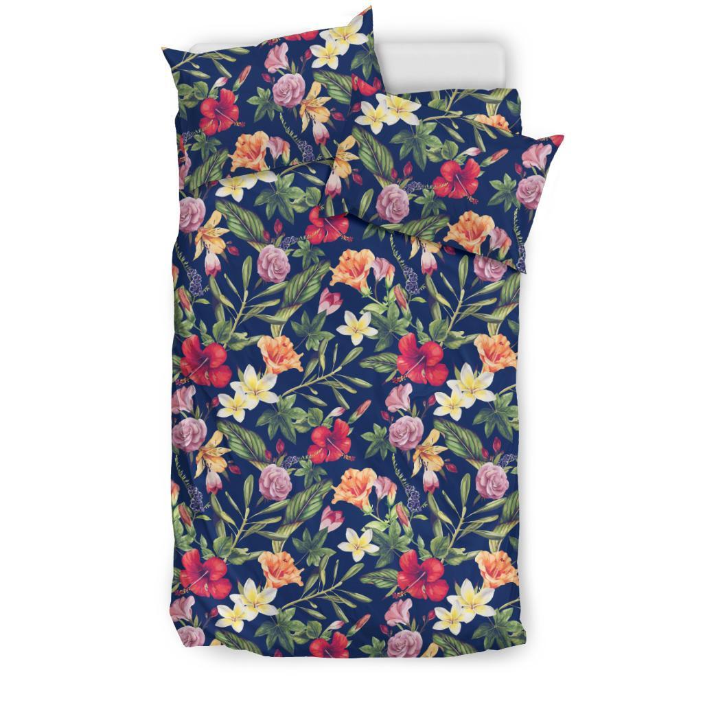 Hawaiian Tropical Hibiscus Red And Plumeria White Polynesian Bedding Set - Polynesian Pride