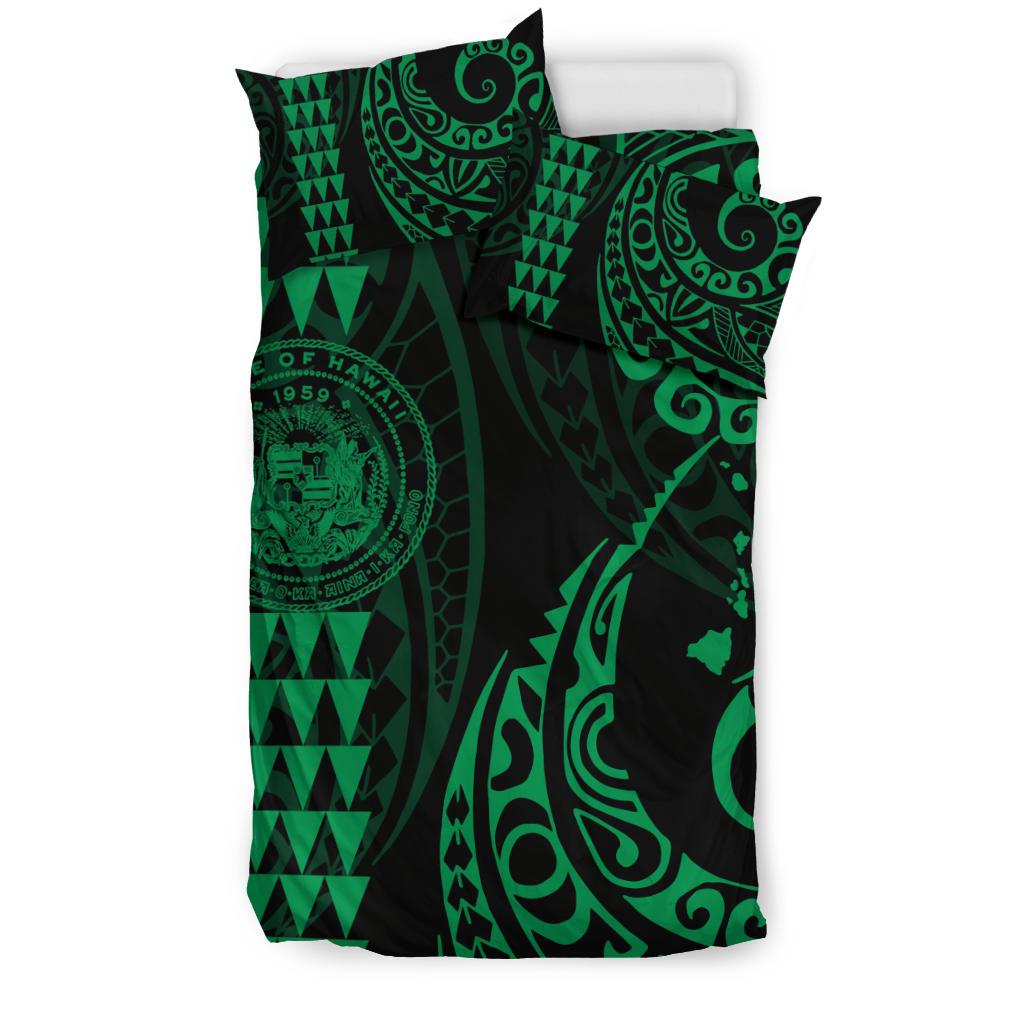 Seal Of Hawaii And Map Bedding Set Green - Polynesian Pride