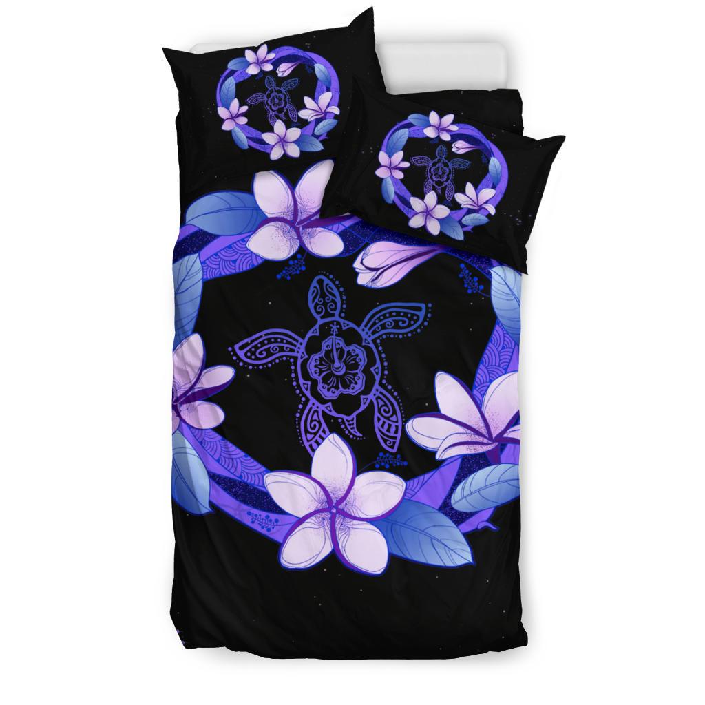Hawaiian Plumeria HibiscusTurtle Polynesian Bedding Set Purple - Polynesian Pride