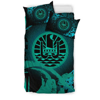 Tahiti Duvet Cover Set - Hibiscus And Wave Light Green - Polynesian Pride