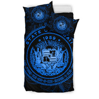 Hawaiian Hibiscus Flag Coat Of Arms Polynesian Bedding Set Blue - Royal Style - Polynesian Pride