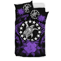 Cook Islands Duvet Cover Set - Cook Island Flag Turtle & Purple Hibiscus - Polynesian Pride