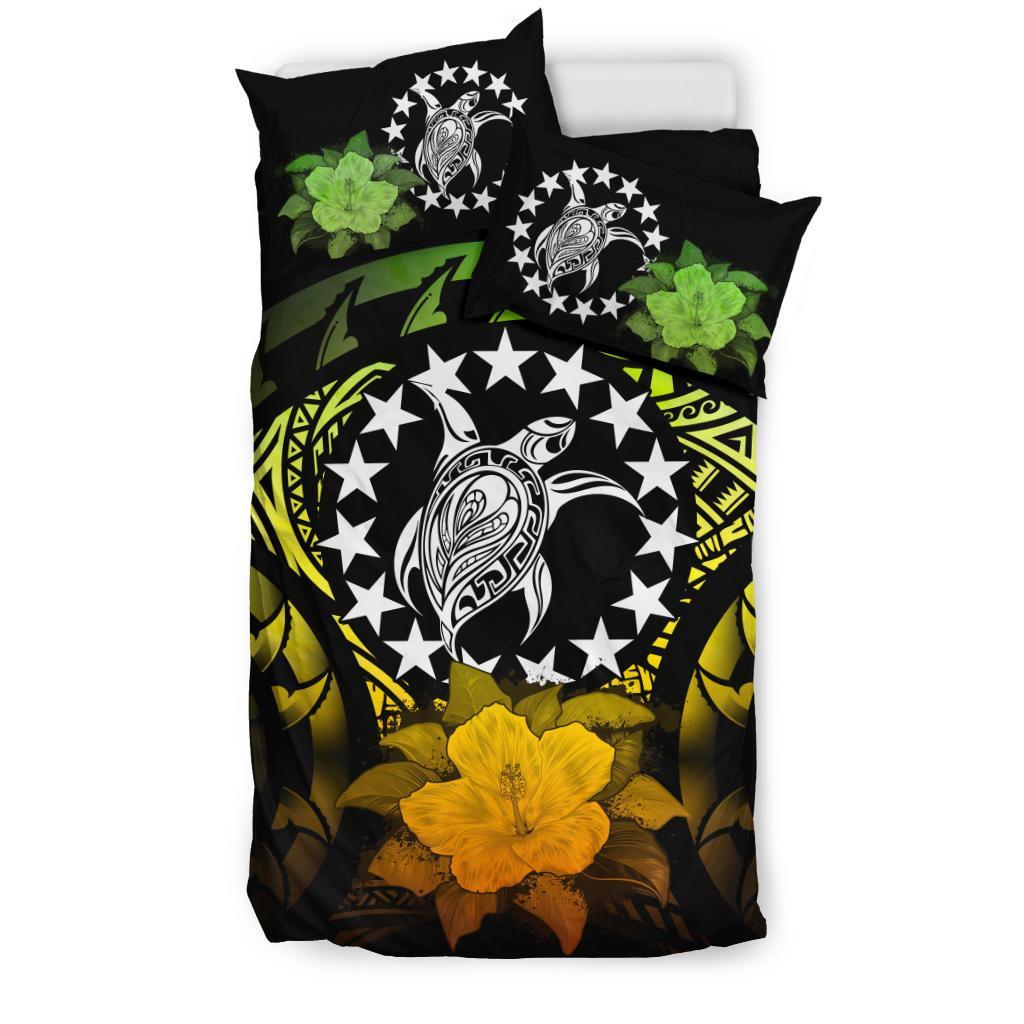 Cook Islands Duvet Cover Set - Flag Turtle & Reggae Hibiscus - Polynesian Pride