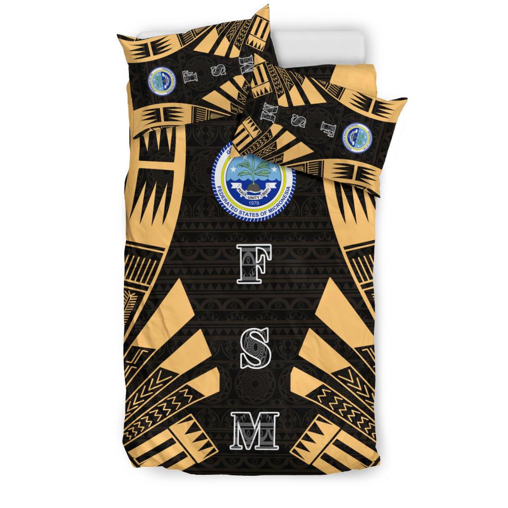 Federated States of Micronesia Duvet Cover Set - Polynesian Tattoo Gold - Polynesian Pride