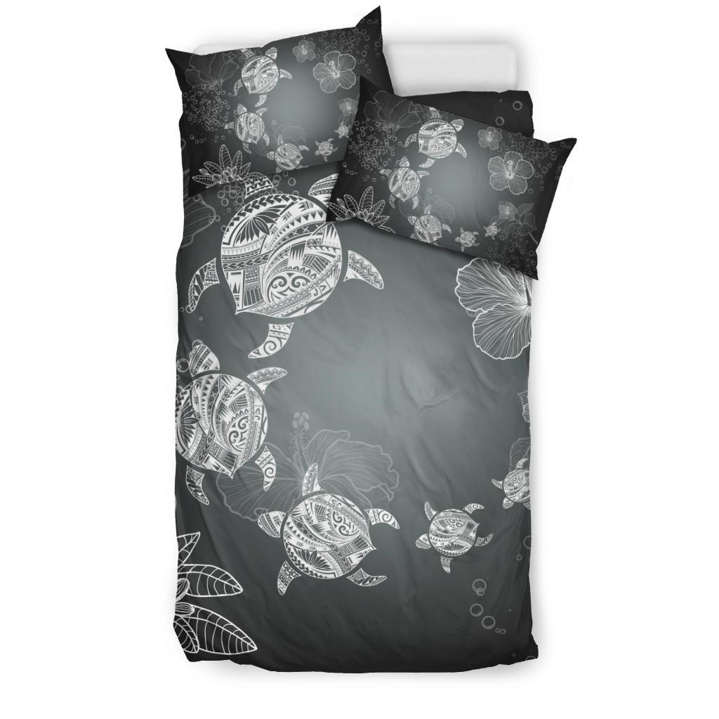Hawaiian Plumeria Hibiscus Turtle Under The Sea Polynesian Bedding Set White - Polynesian Pride