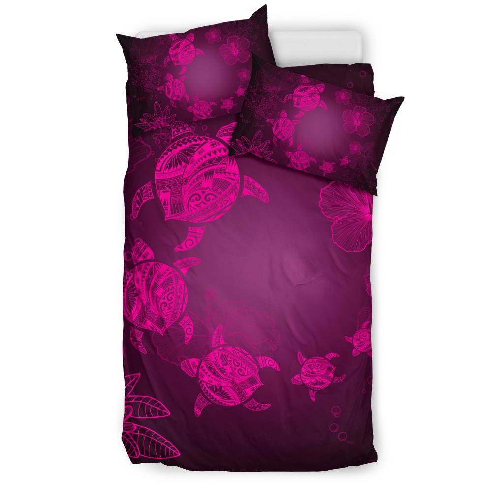 Hawaiian Plumeria Hibiscus Turtle Under The Sea Polynesian Bedding Set Pink - Polynesian Pride