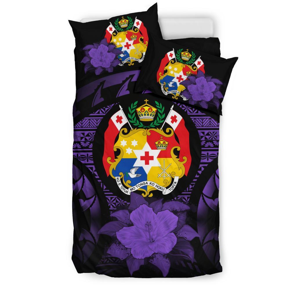Tonga Duvet Cover Set - Tonga Coat Of Arms & Purple Hibiscus - Polynesian Pride