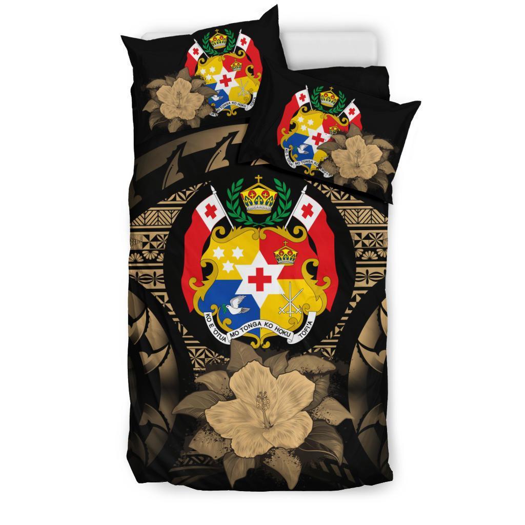 Tonga Duvet Cover Set - Tonga Coat Of Arms & Brown Hibiscus - Polynesian Pride