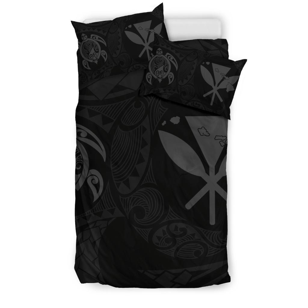 Hawaiian Map Kanaka Maoli Turtle Polynesian Bedding Set Grey - Polynesian Pride