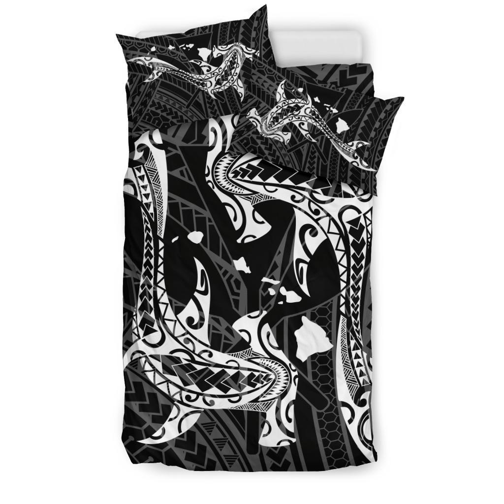 Hawaiian Map Hamerhead Shark Yin Yang Polynesian Bedding Set - Black - Polynesian Pride
