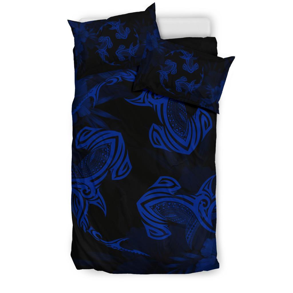 Hawaiian Hammerhead Shark Hibiscus Blue Polynesian Bedding Set - Polynesian Pride